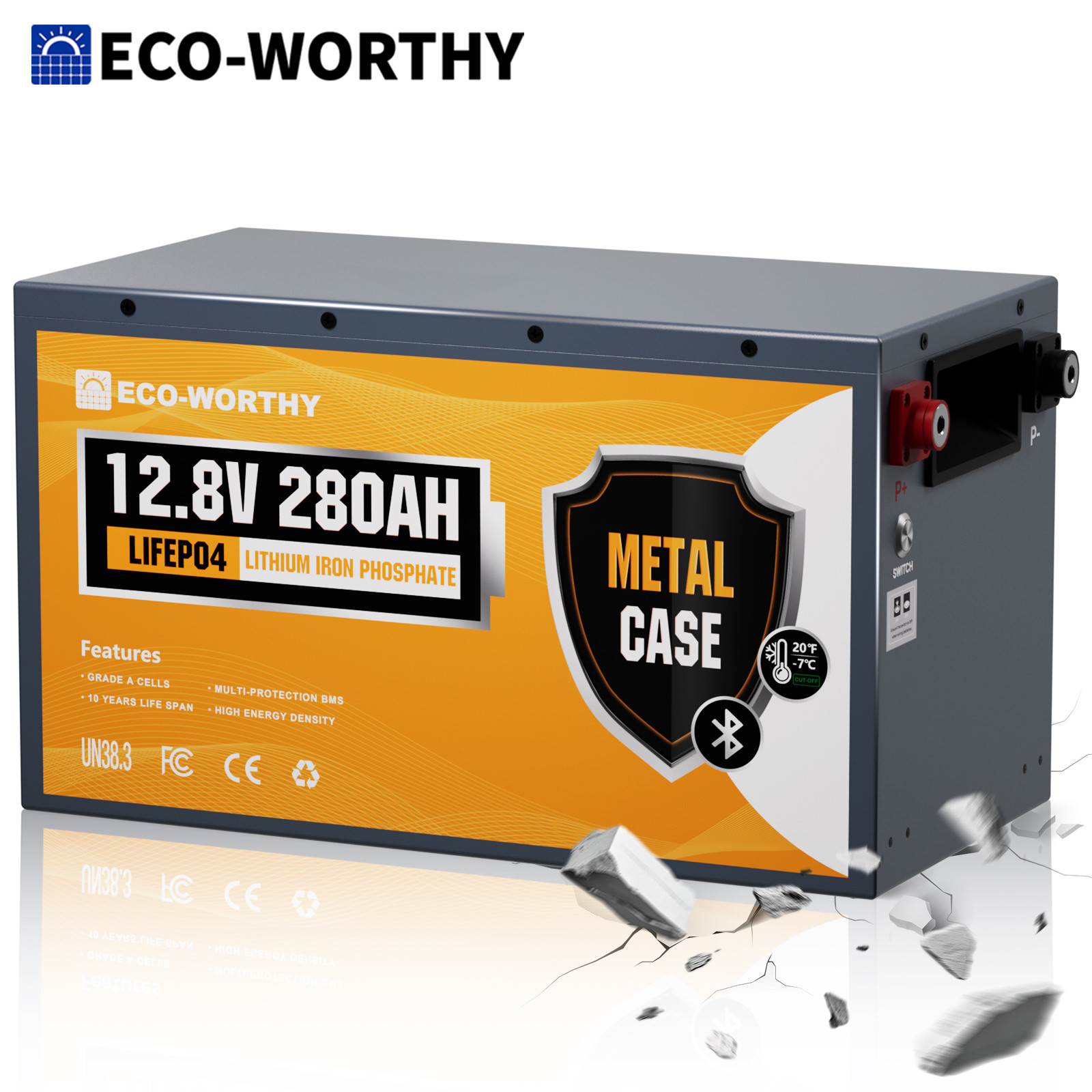 ECO-WORTHY 12V 280Ah 3584Wh 300Ah Bluetooth LiFePO4 Lithium Battery For RV Home