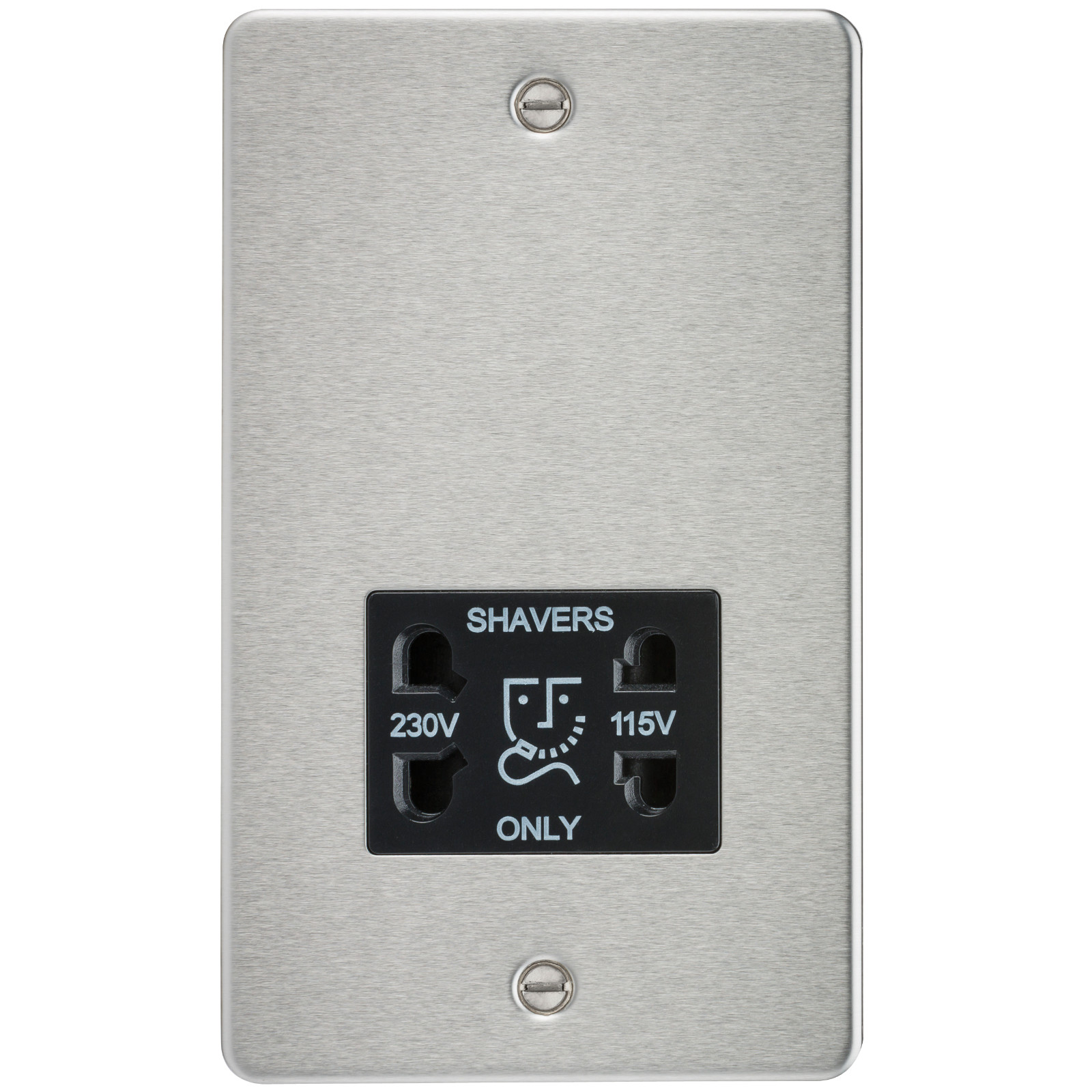 Flat Plate 115/230V dual voltage shaver socket brushed chrome with black insert