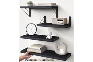 BAYKA Wall Mounted Floating Bathroom Shelves, Wood Wall Shelf for Bathroom Essen