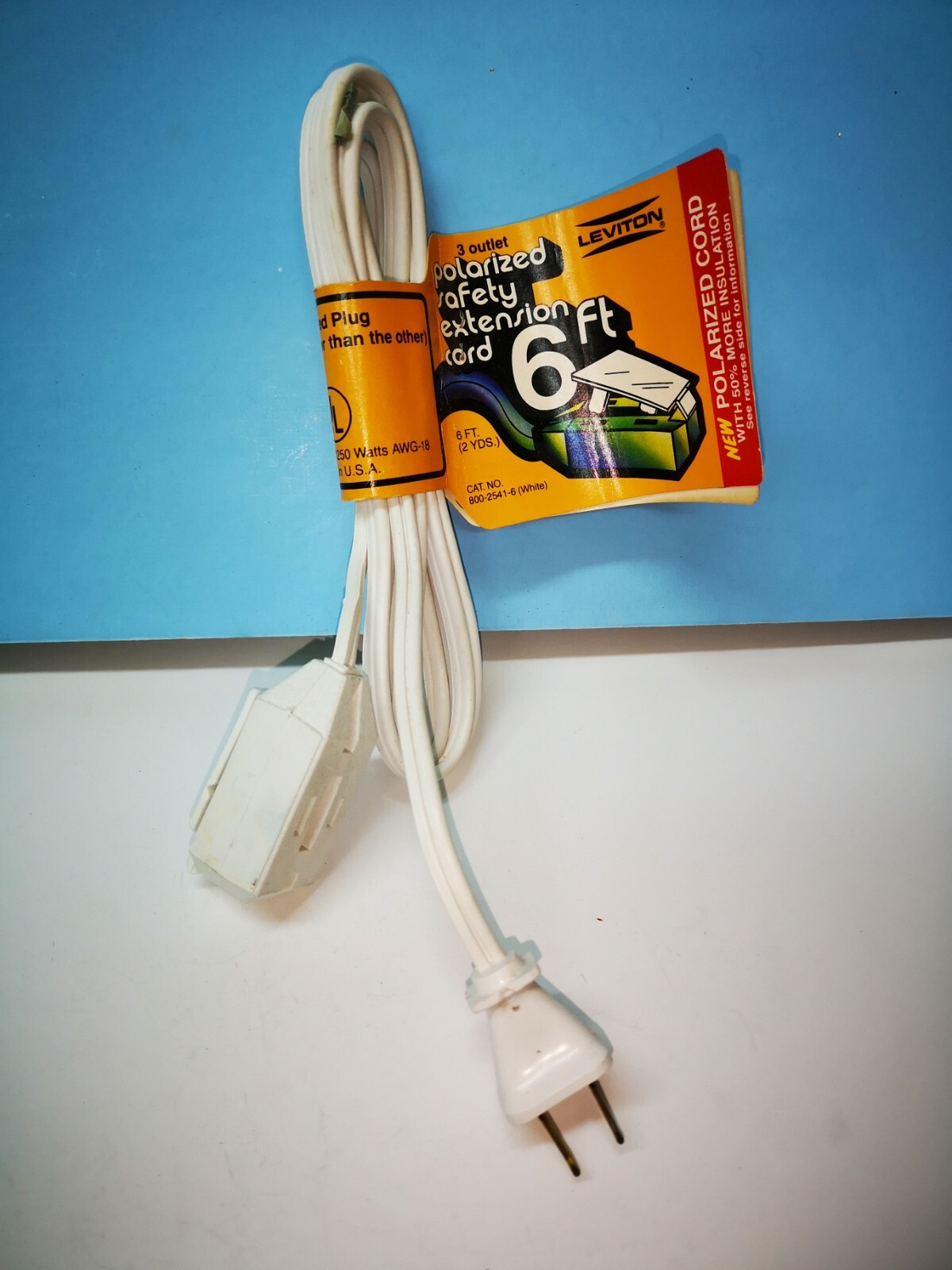 2-PK Leviton WHITE 6-FT Safety Extension POWER CORD 10A 125V 1250W NEW 2541-6
