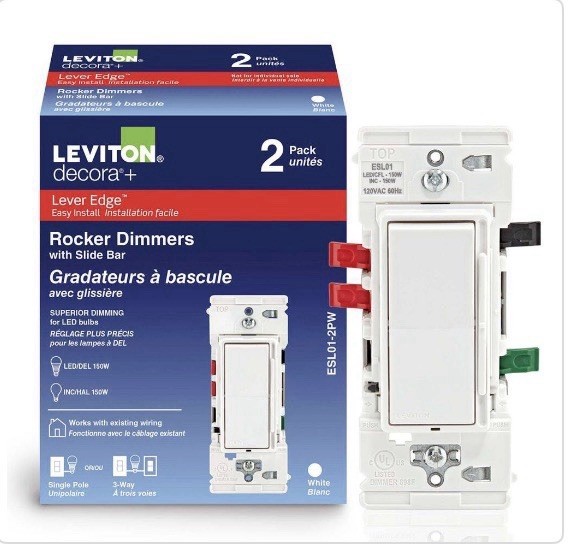Leviton Decora Lever Edge Rocker Slide Dimmer Switch ESL01 (2PK) Open Box