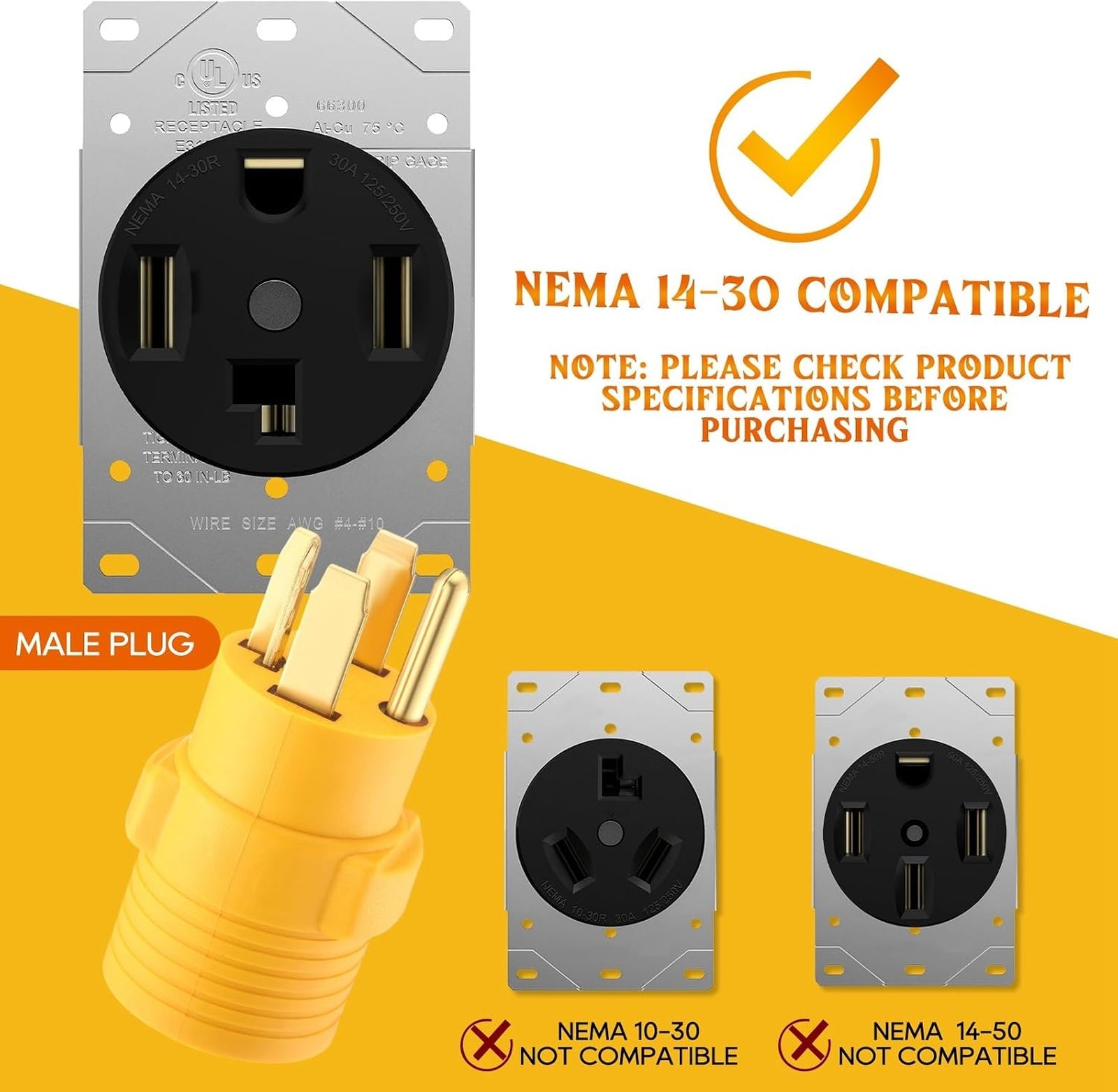Dryer Adapter NEMA 14-30P to 10-30R 30 Amp 4 Prong to 3 Prong Converter for 220V