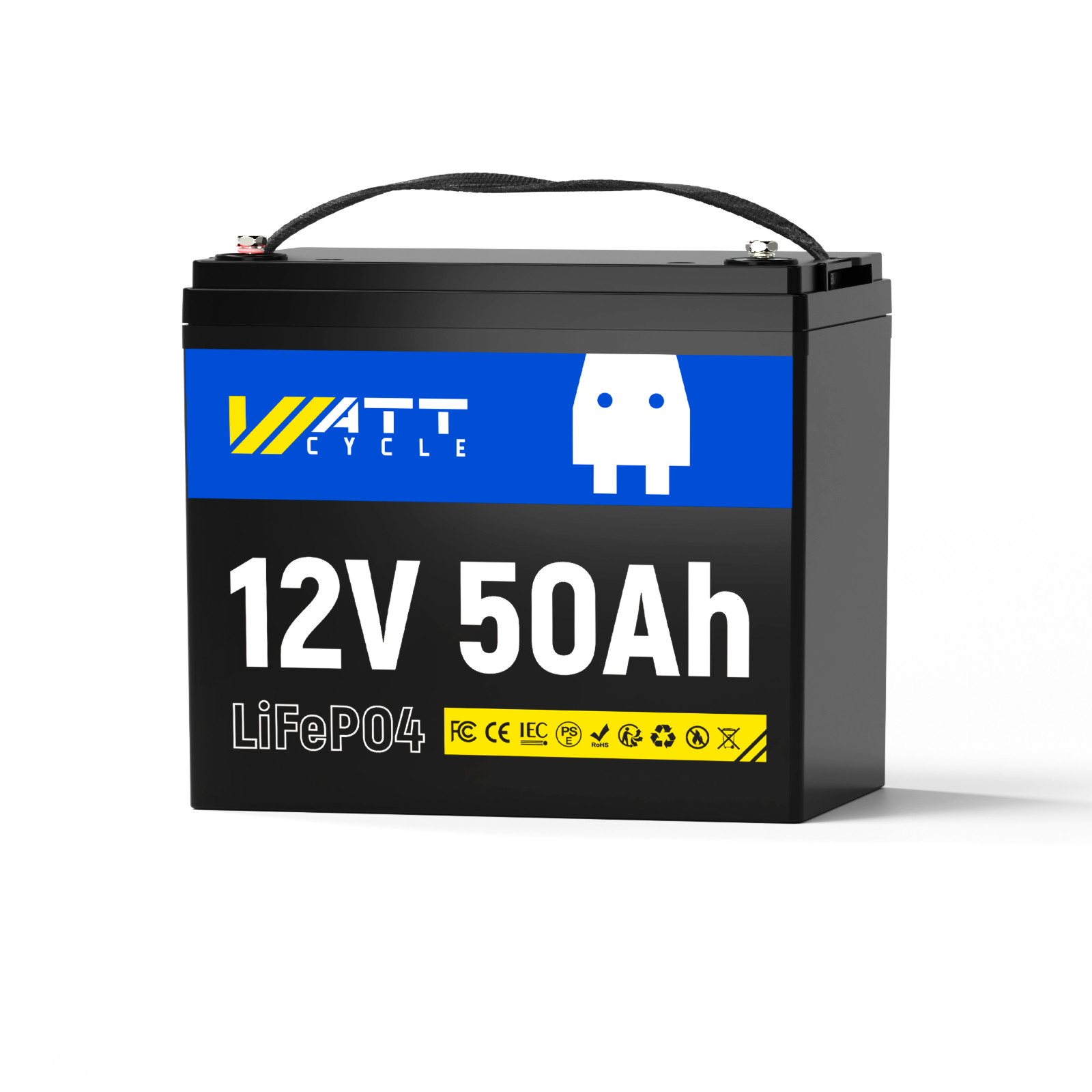 WattCycle 12V 50Ah LiFePO4 Lithium Battery Cycle Deep Built-in 50A BMS for RV