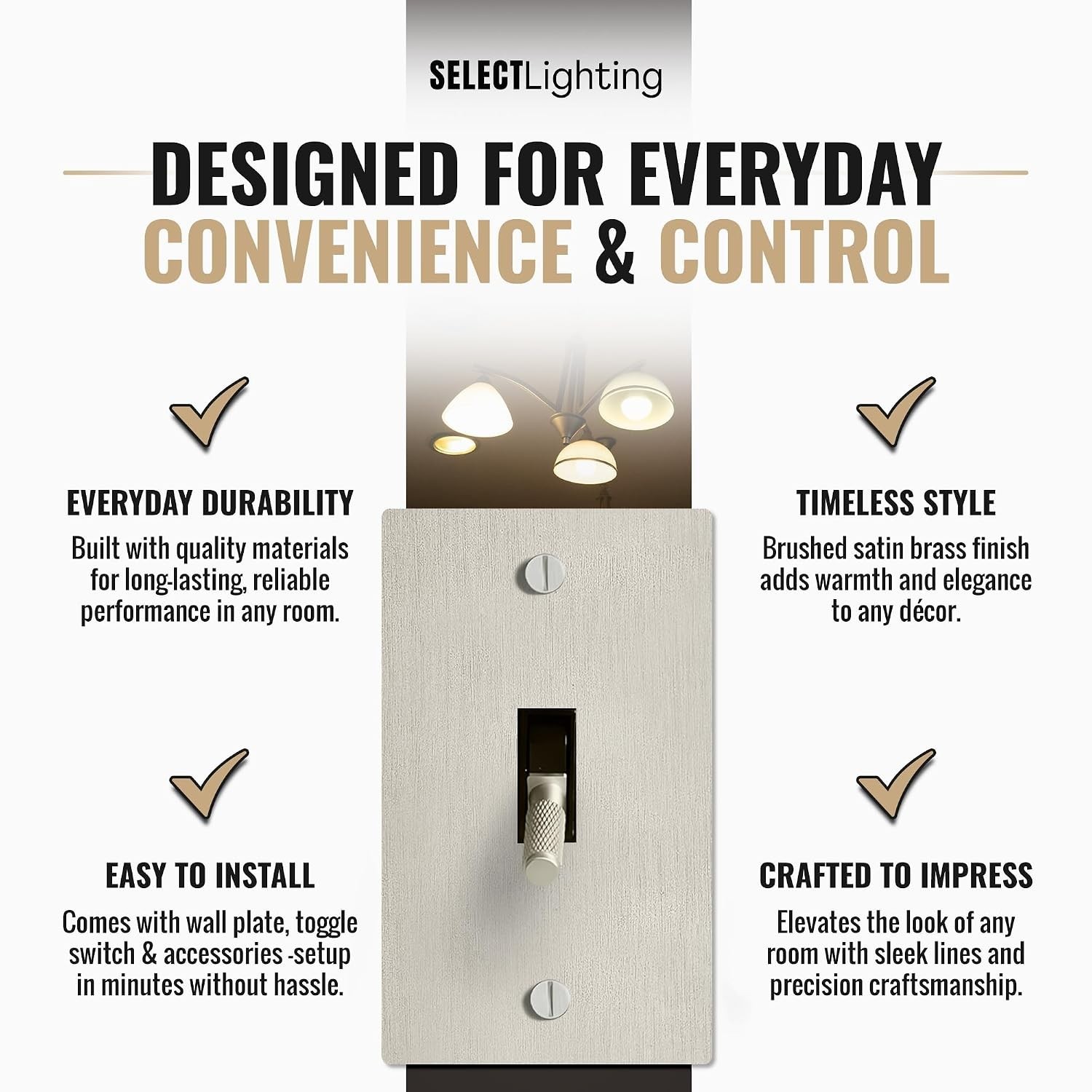 SELECT 1-Gang Solid Brass Toggle Switch, Satin Nickel Finish, 15A 120V AC Wal…