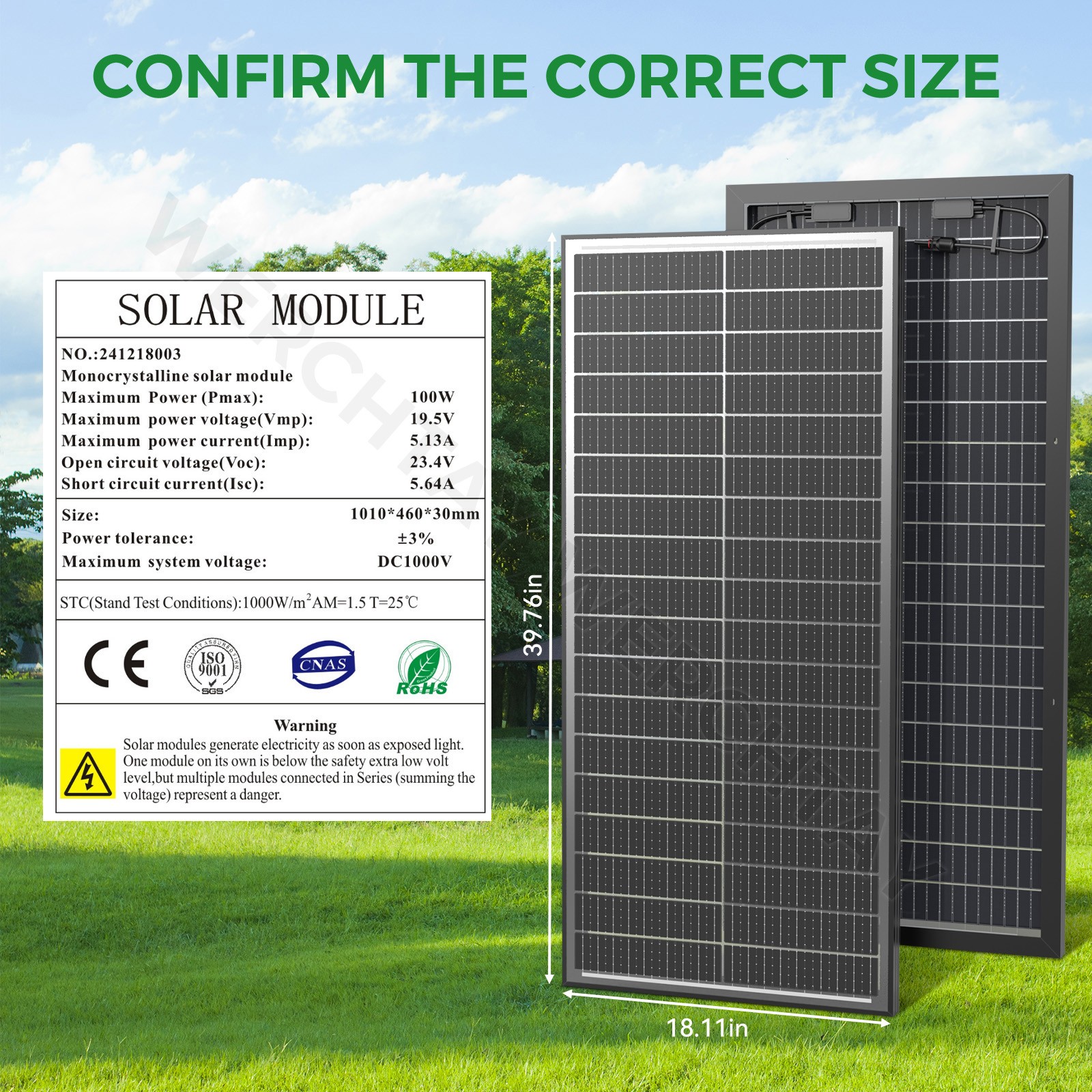 100 Watt Solar Panel Bifacial 12V Home PV Power Off-Grid RV Camper System Carava