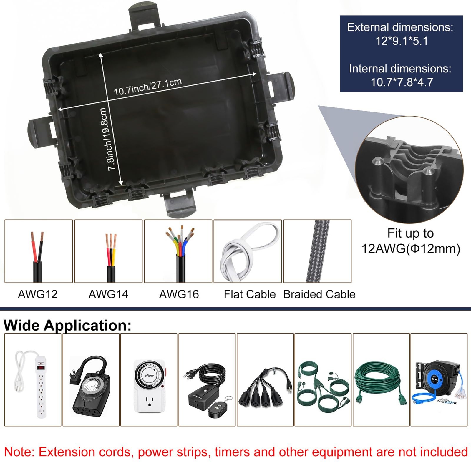 Large Outdoor Electrical Box Waterproof IP54 Extension Cord Cover Protect Power
