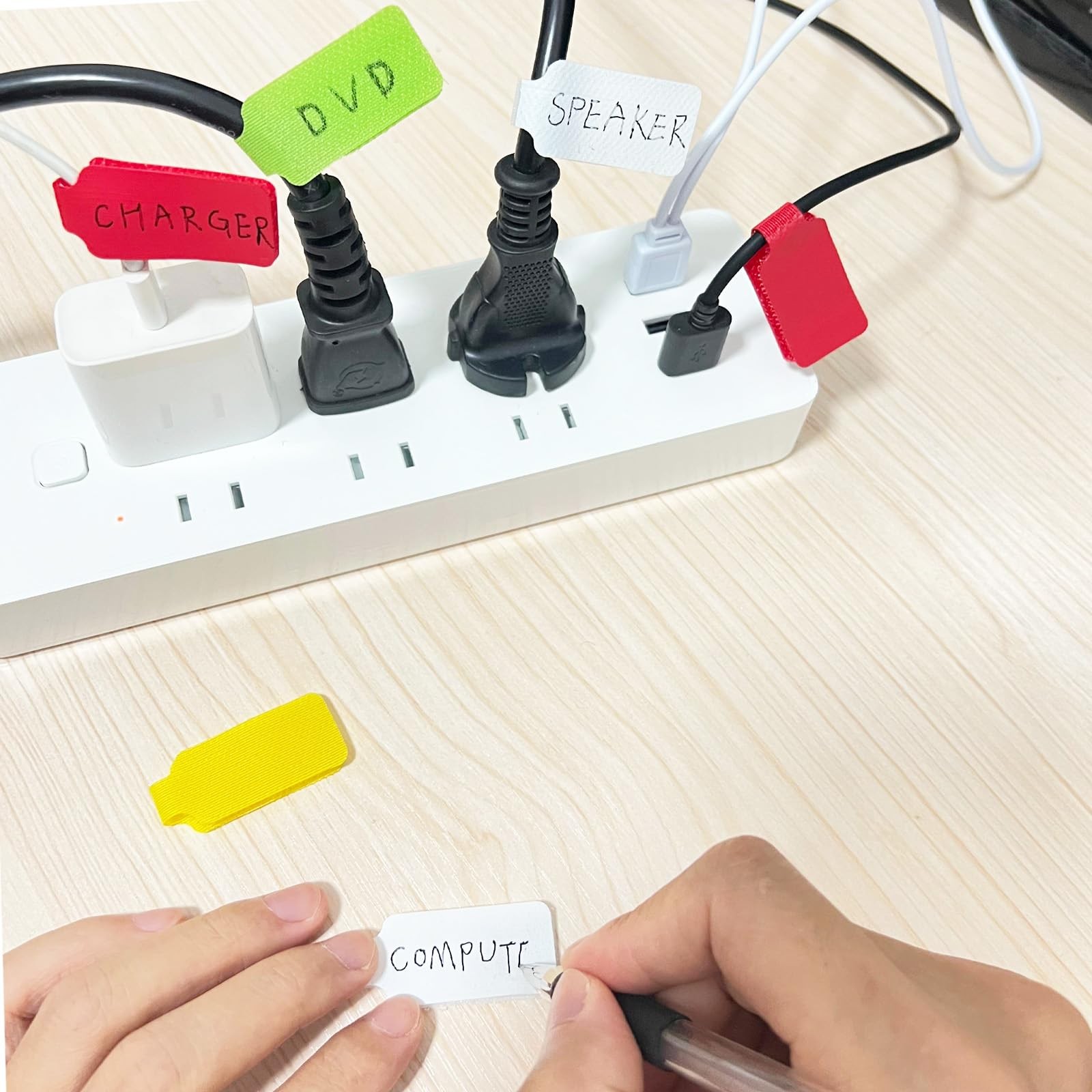60 Pieces Cable Labels & Reusable Hook and 1.7in x 0.7in x0.12in, Colorful