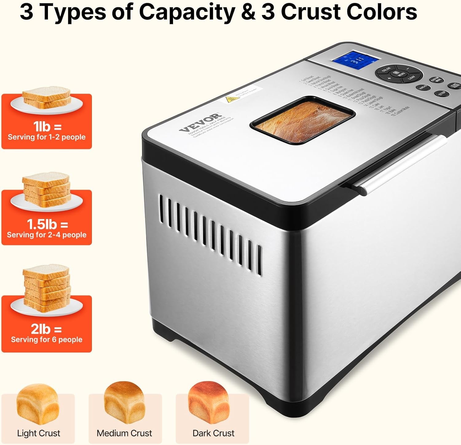 VEVOR Bread Maker, 19-in-1 2LB Dough Machine, Nonstick Ceramic Pan Automatic…