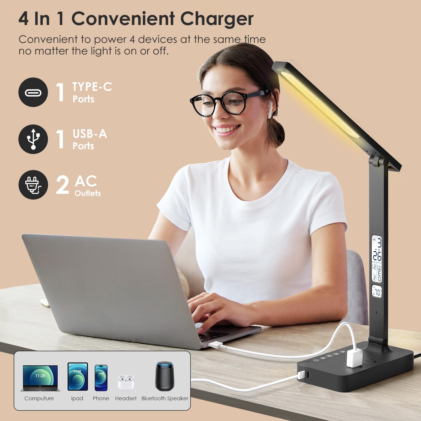 Power Strip with LED Desk Lamp: Table Lamp with Charging Station – 2 Outlets …
