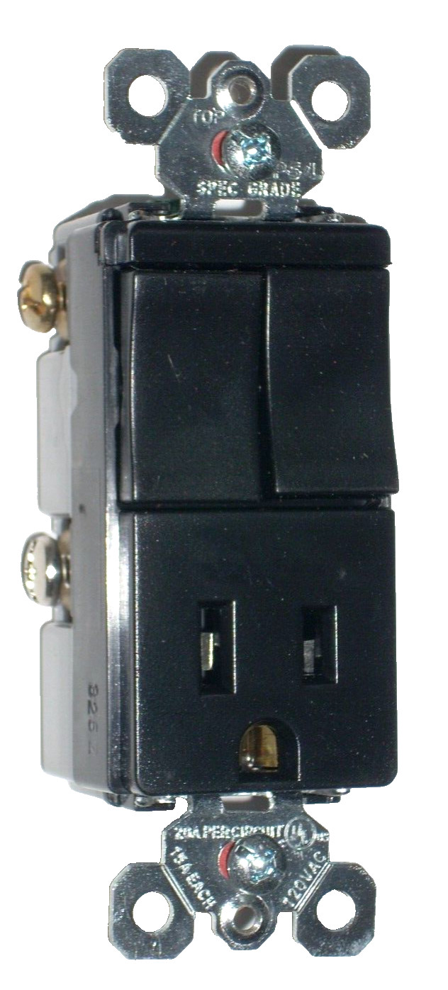 Pass & Seymour 2 Single Pole Switch + Outlet Black 15A 120VAC,TM8118-BKCC