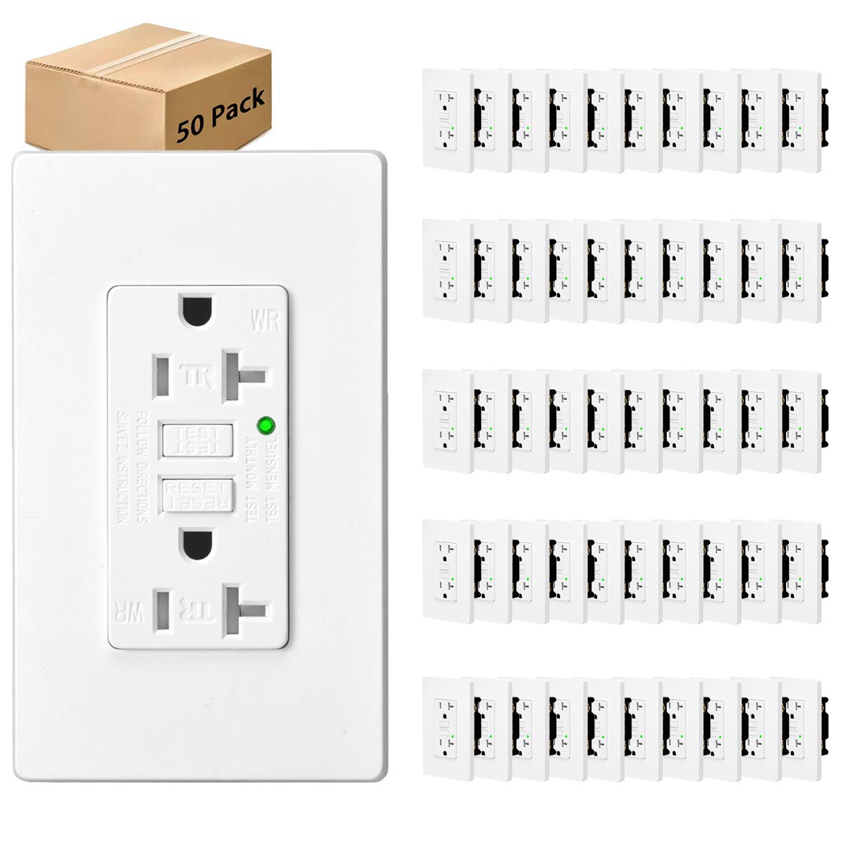 20Amp Ground Fault Receptacle GFI GFCI Outlet LED Indicator Tamper Resistant ×50