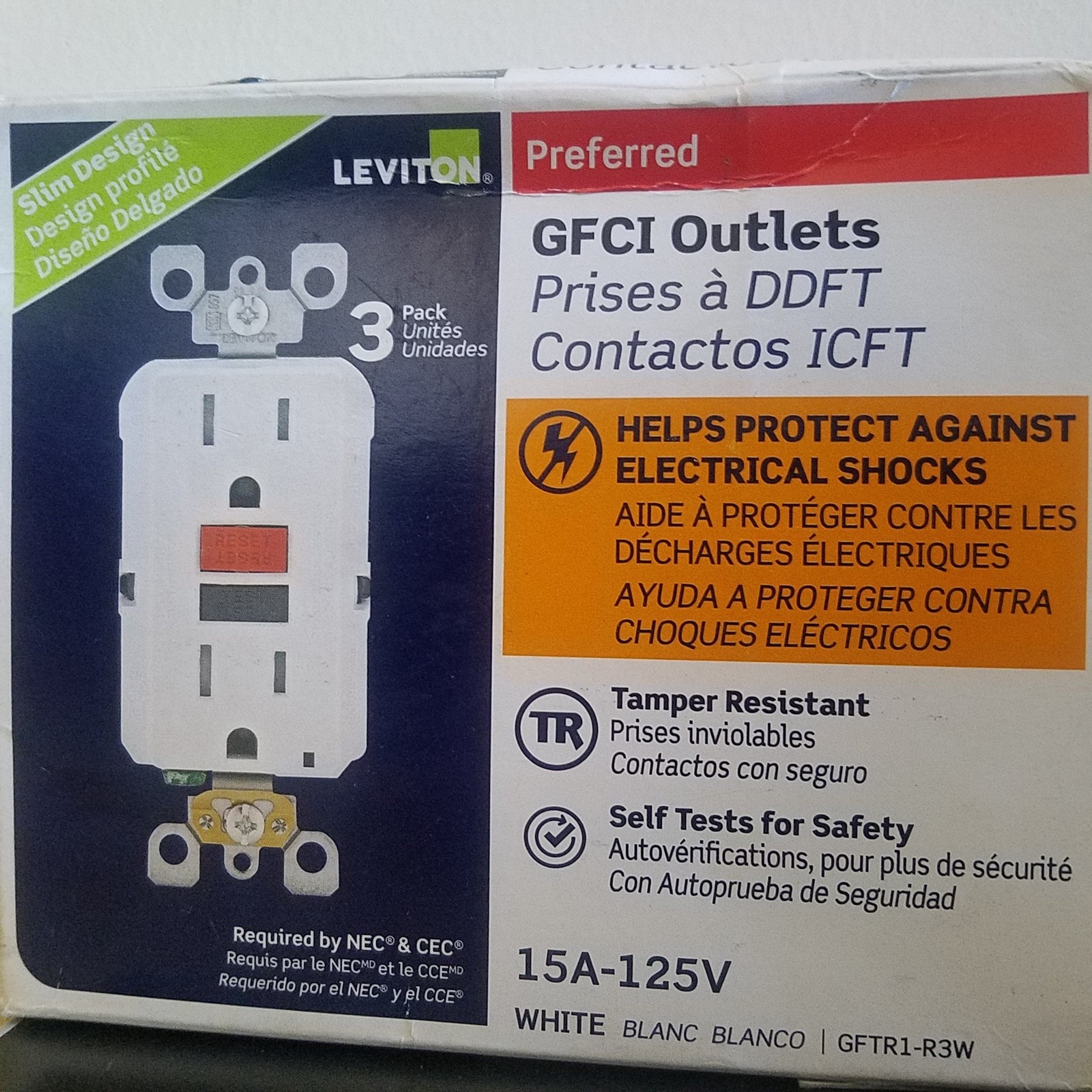 Leviton GFCI Outlets M12-GFTR1-R3W 3 Pack White Viton 125V New In Box