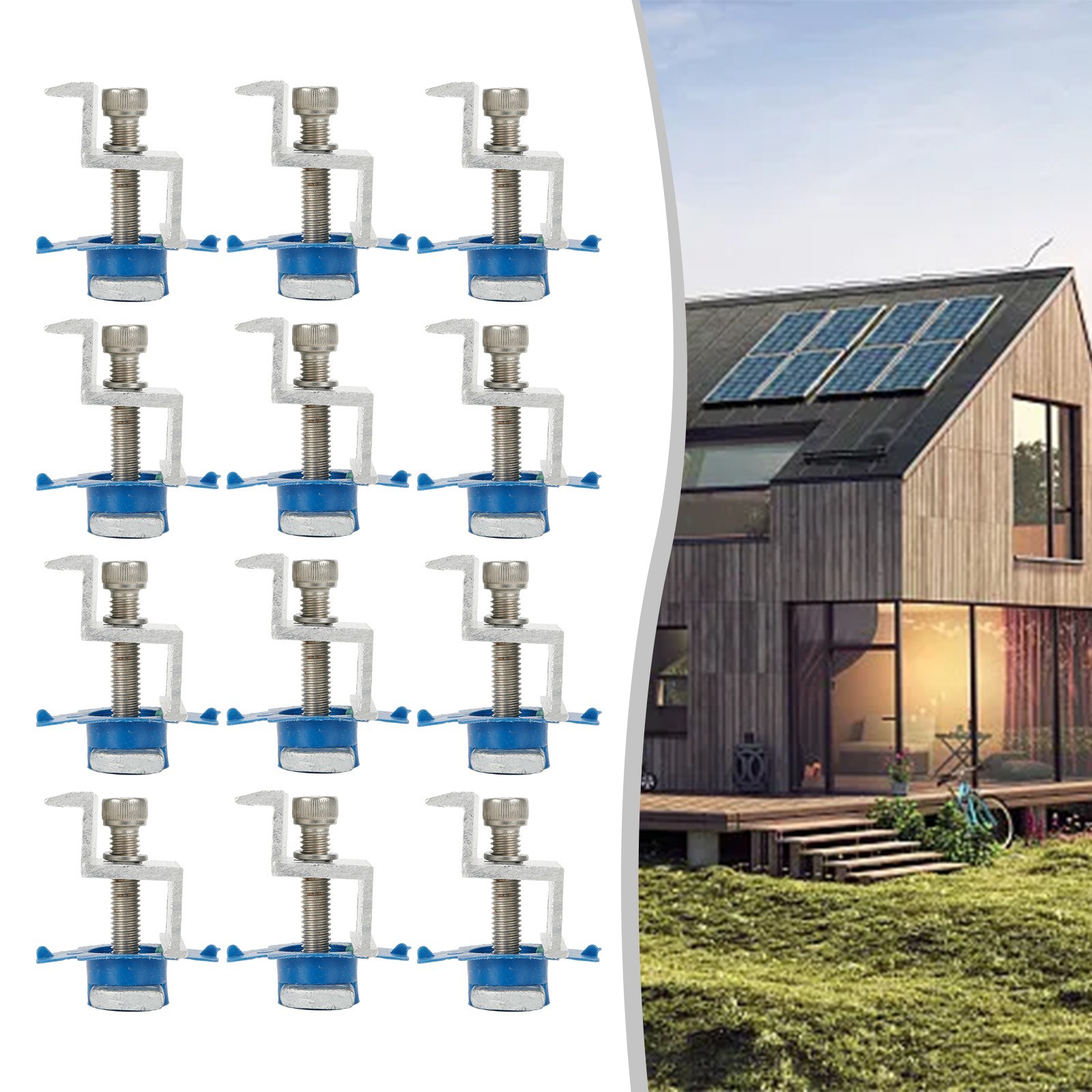 Bracket Solar Panel 12Pcs Aluminium Alloy Clamps Fixture For Mounting Rail