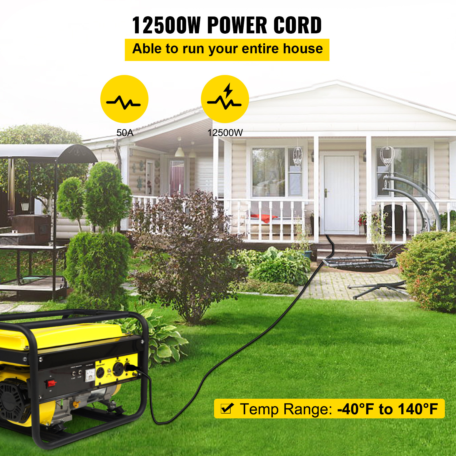 VEVOR 50A 50ft RV/Generator Extension Cord N14-50 to Bare Wire STW 6/3+8/1 Cable