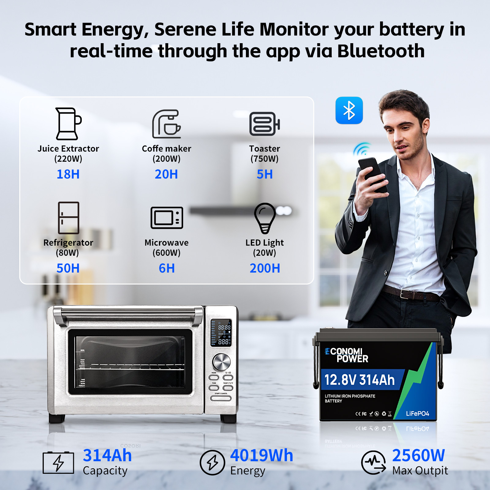 12V 300Ah 314Ah LiFePO4 Deep Cyle Battery Bluetooth 200A BMS for Solar RV Marine
