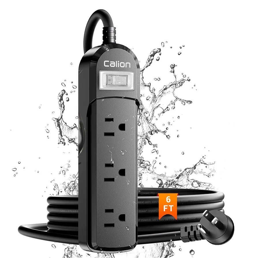 Indoor/Outdoor Power Strip 3 AC Outlets IPX6 Waterproof Surge Protector 6ft Cord