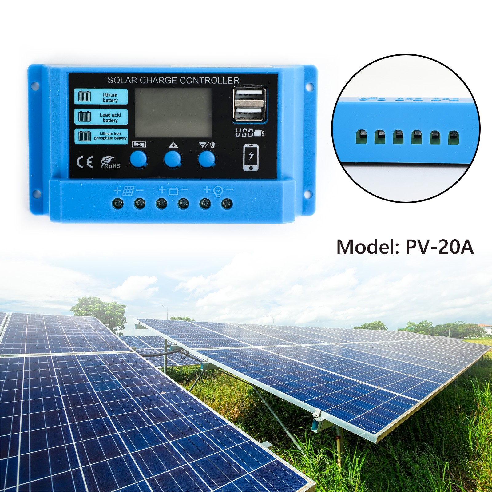 PWM 10A/20A/30A Solar Charge Controller Regulator For Lifepo4 Lead Acid