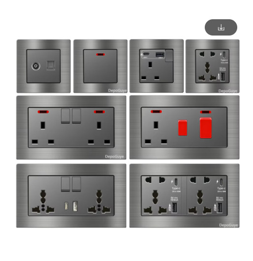 UK 13A Wall Socket Type-C 18W Fast Charge Aluminum Switch Panel