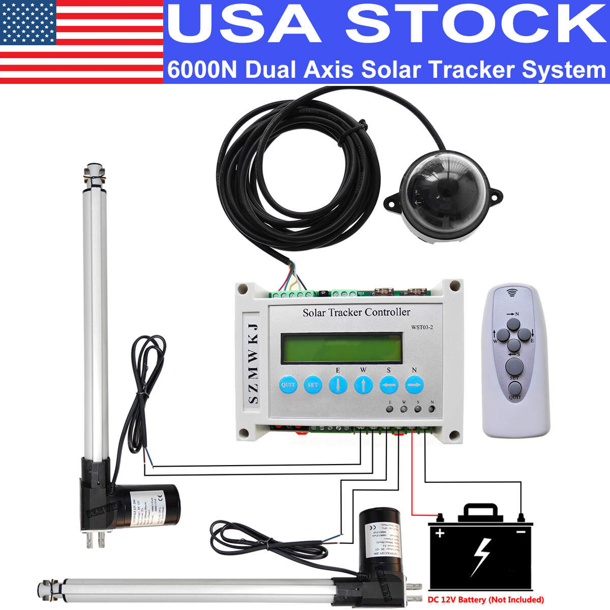 Dual Axis Solar Panel Tracking Tracker W/ 6000N Linear Actuator Sun Track System