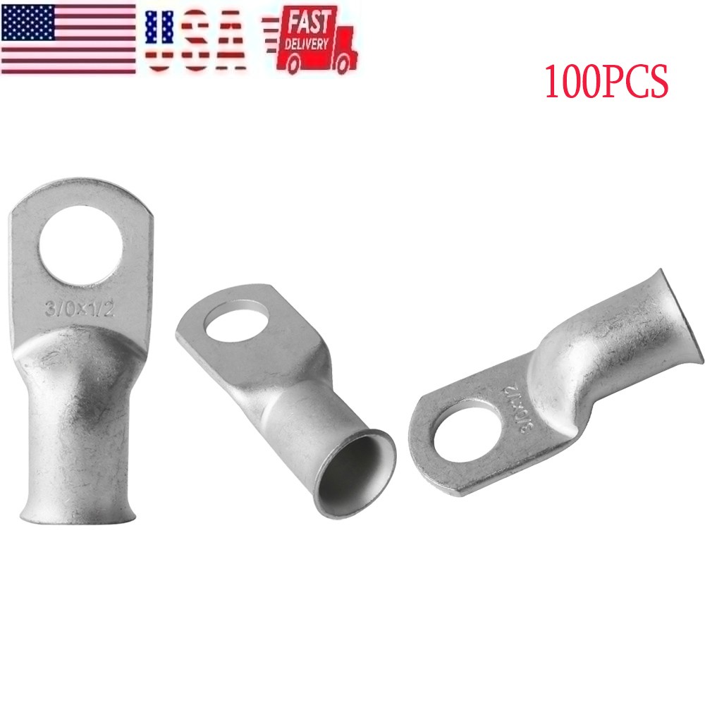100PCS 3/0 AWG Ring 1/2″ Hole Terminal Lug Tin Plated Copper Cable Lug End Gauge