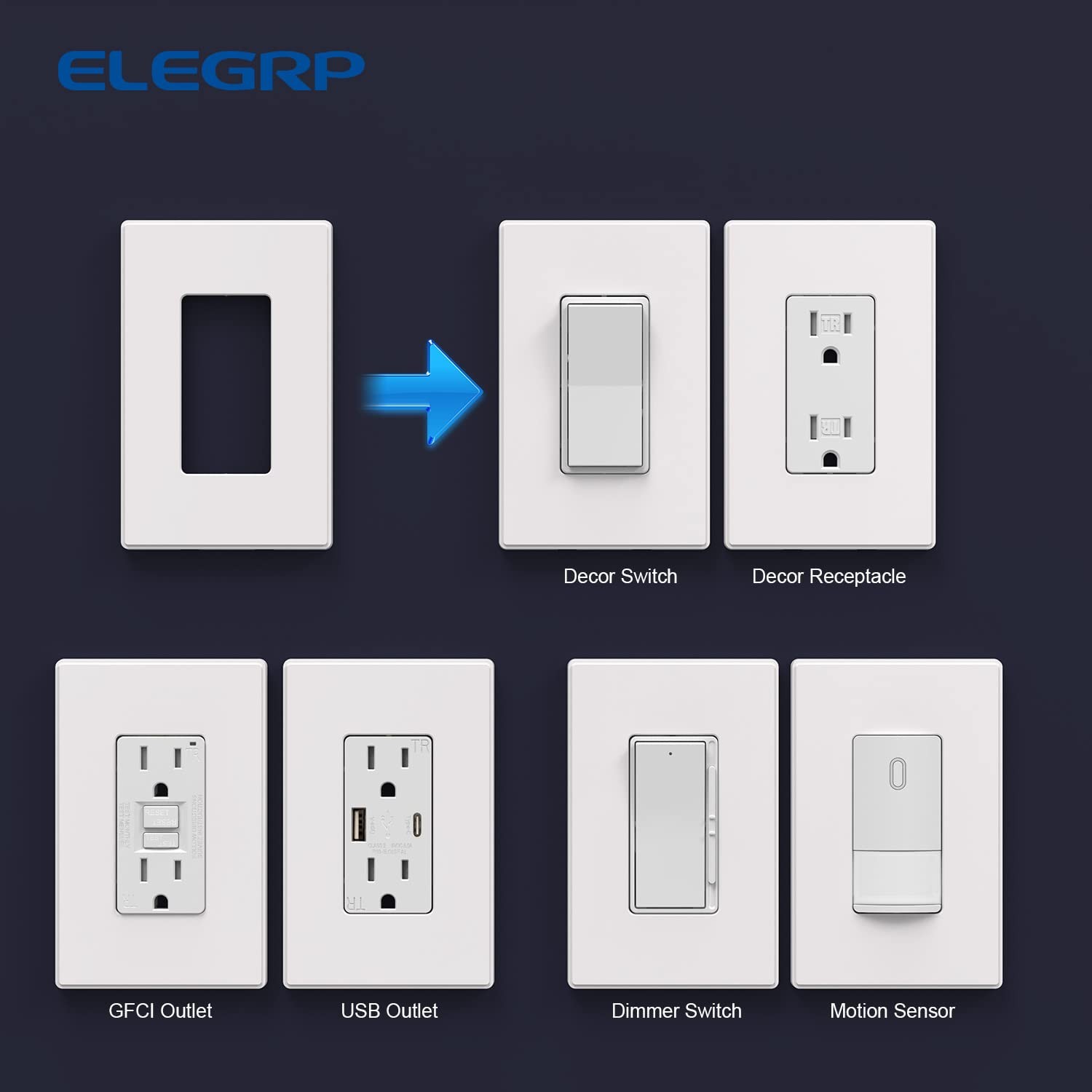 1Gang Screwless Decorative Wall Plates, MidSize Unbreakable Thermoplastic Fac…