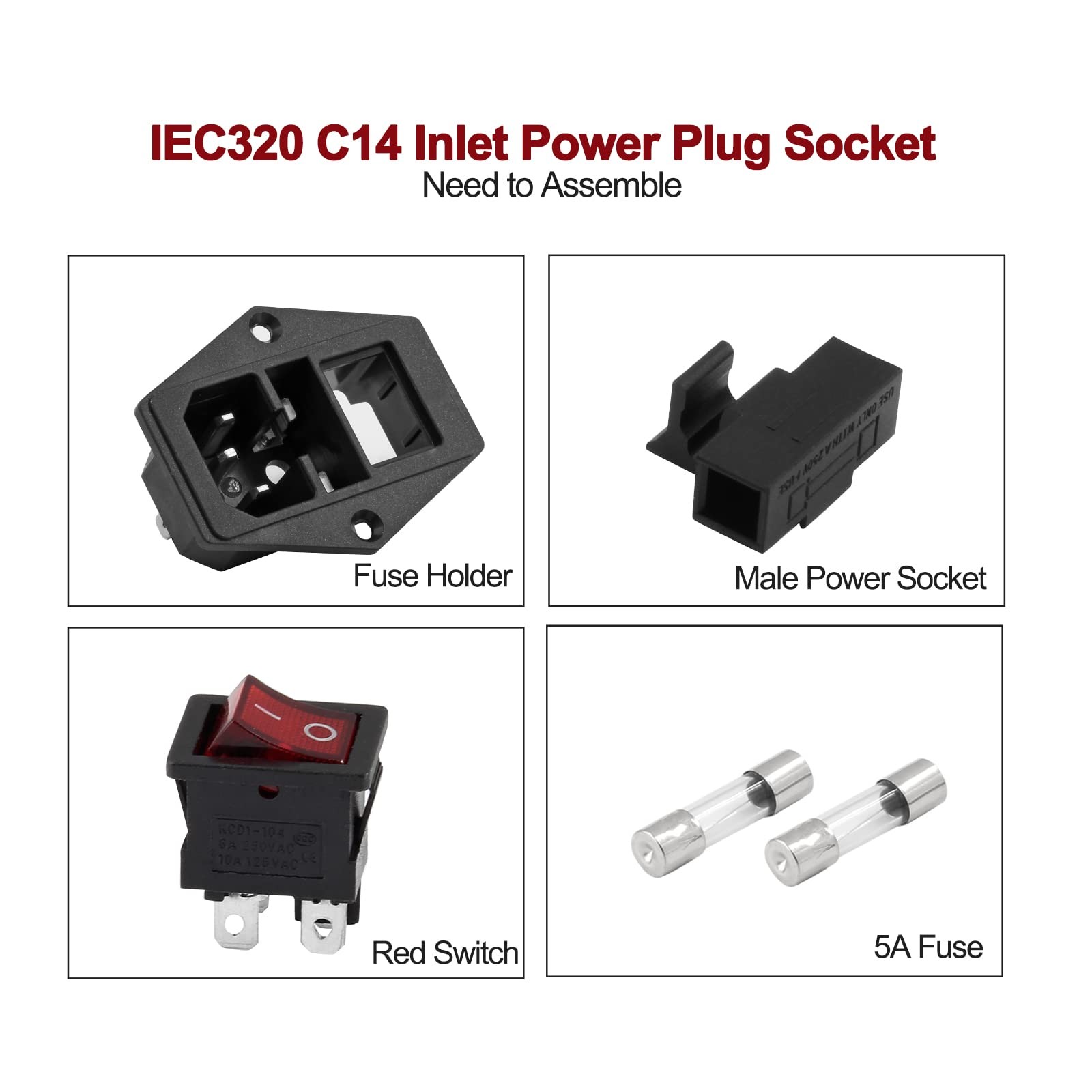 6PCS IEC320 C14 Inlet Power Plug Socket, 250V 10A AC Rocker Switch 3 Pin Sock…