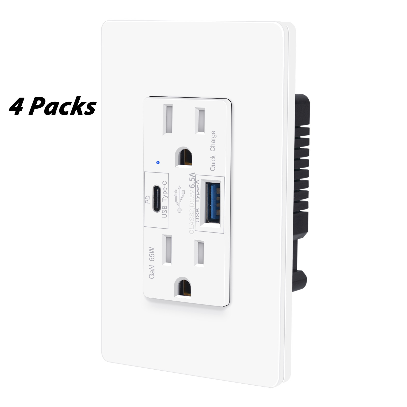 4PK USB C Wall Outlet PD3.0 65W TypeC Fast Charging Receptacle for Laptop