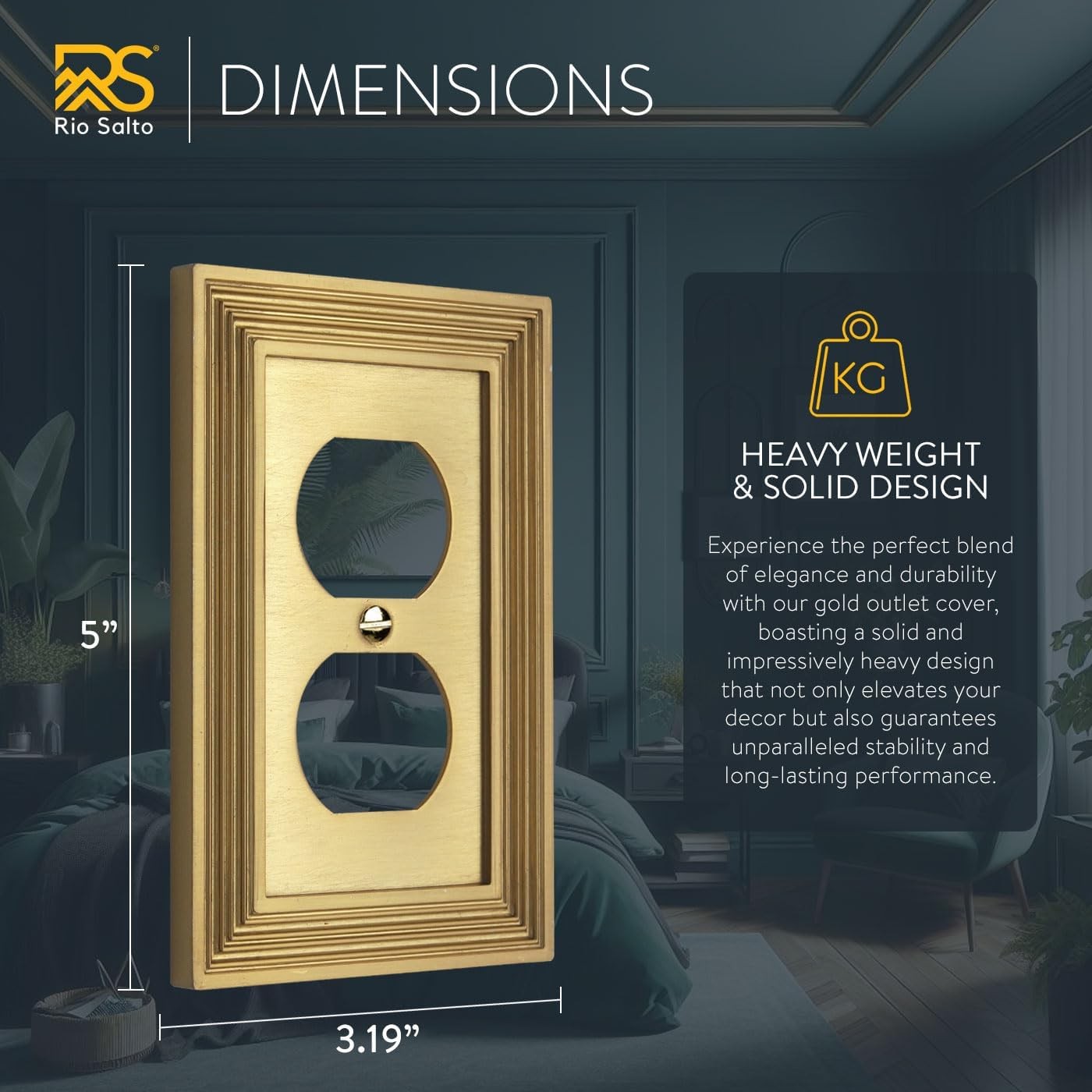 Duplex Outlet Covers Receptacle Wall Plates Brushed Brass Gold Metal Decorative