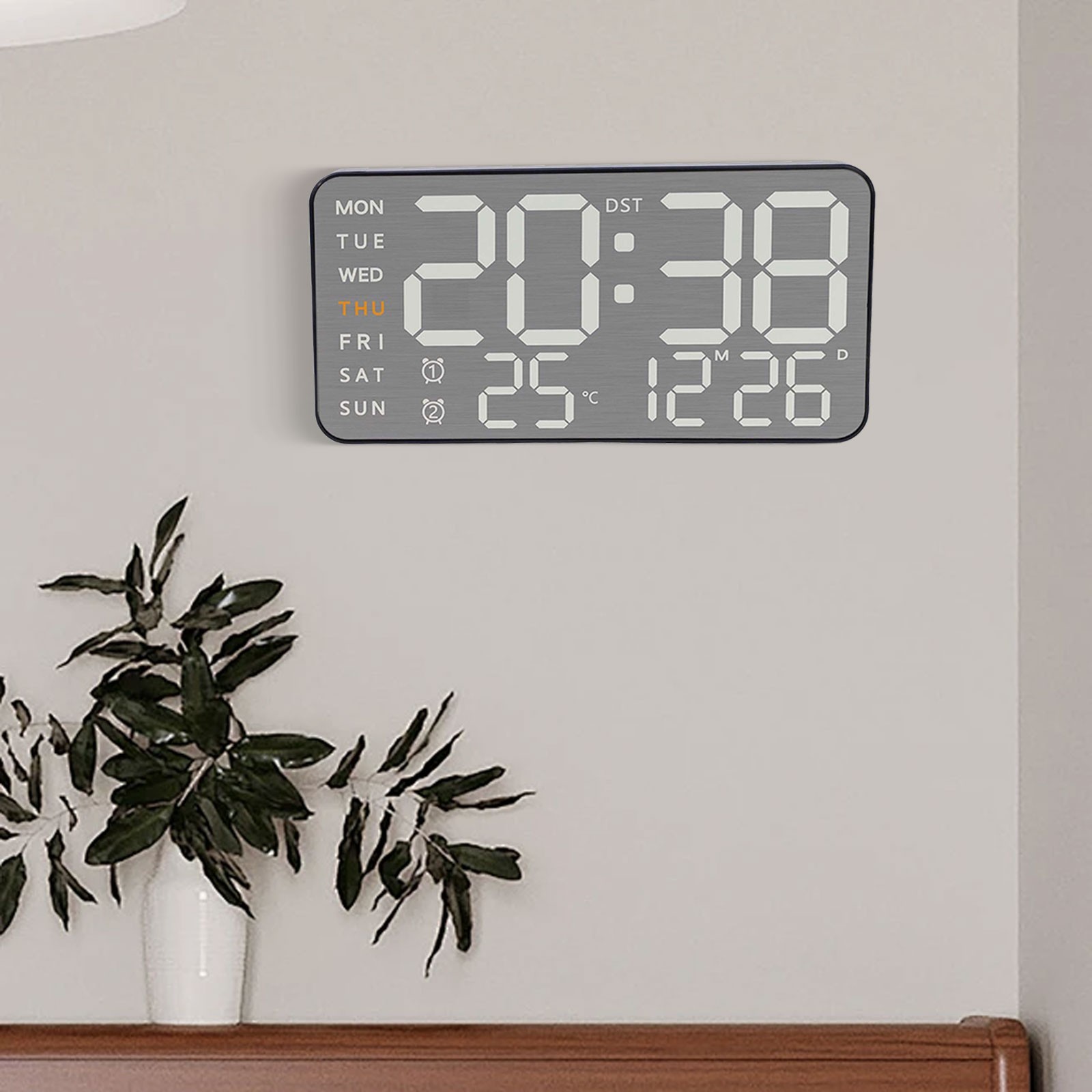 Bright Display Digital Wall Clock Electronic Alarm Clock 12/24 Hours Format