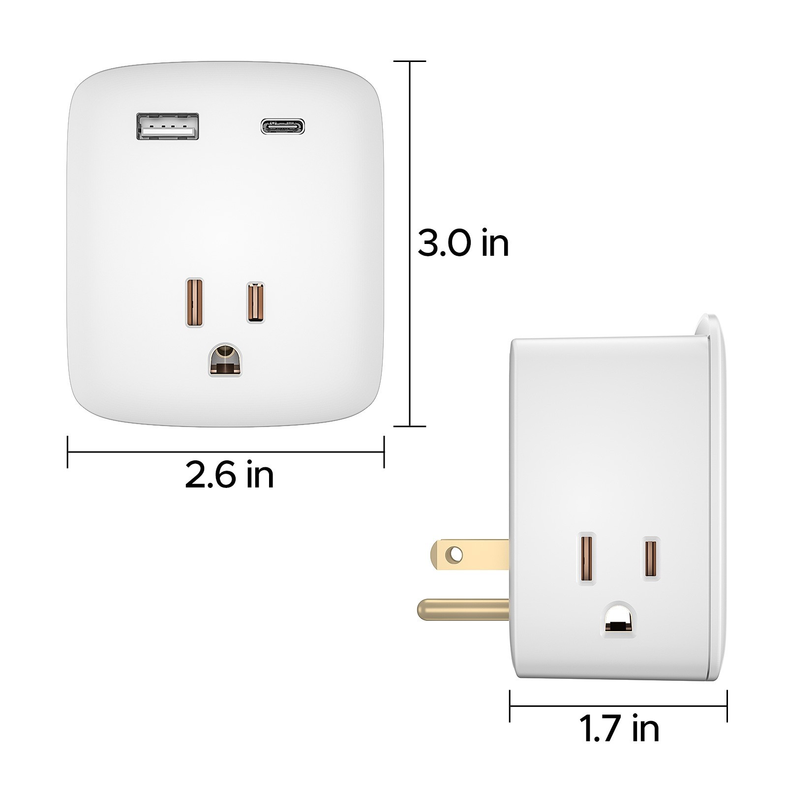 3-Outlet Grounded Wall Plug with USB Extension Adapter,Essential for Cruises