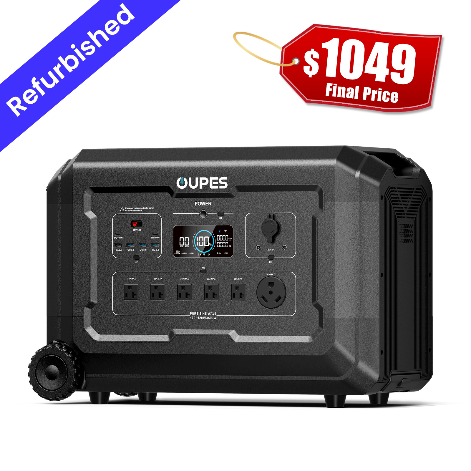 OUPES 3072Wh Mega 3 Portable Power Station 3600W Solar Generator LiFePO4 Outdoor