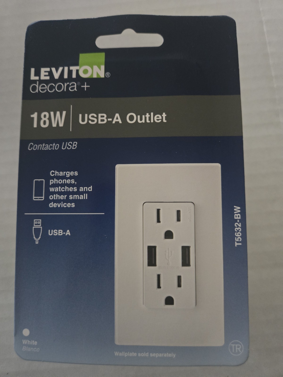 Leviton 3.6A USB Dual Type A In-Wall Charger with 15 Amp Tamper-Resistant Outlet