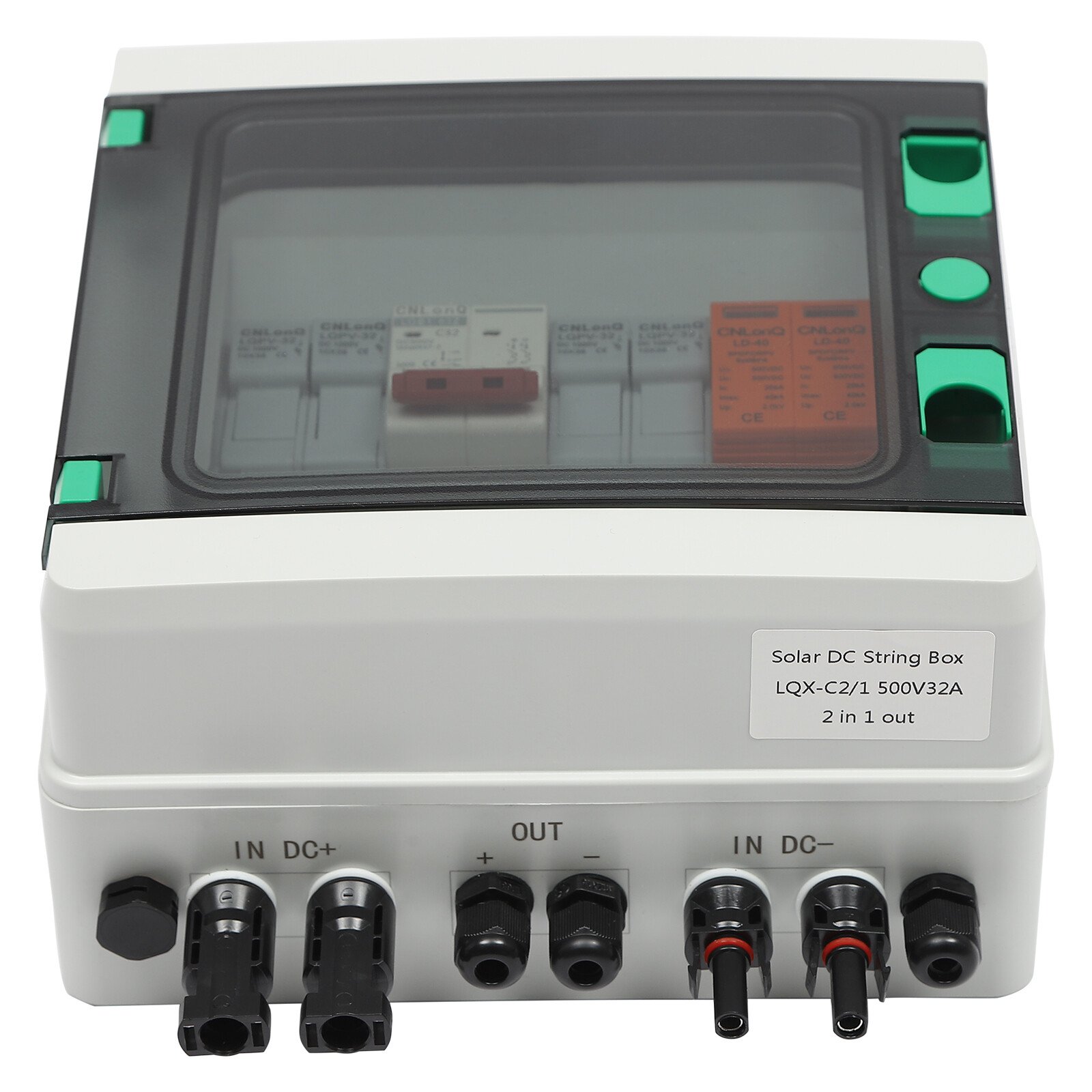 DC 500V / 1000V Solar PV Combiner Box 2 Strings Circuit Breaker For Solar Panel
