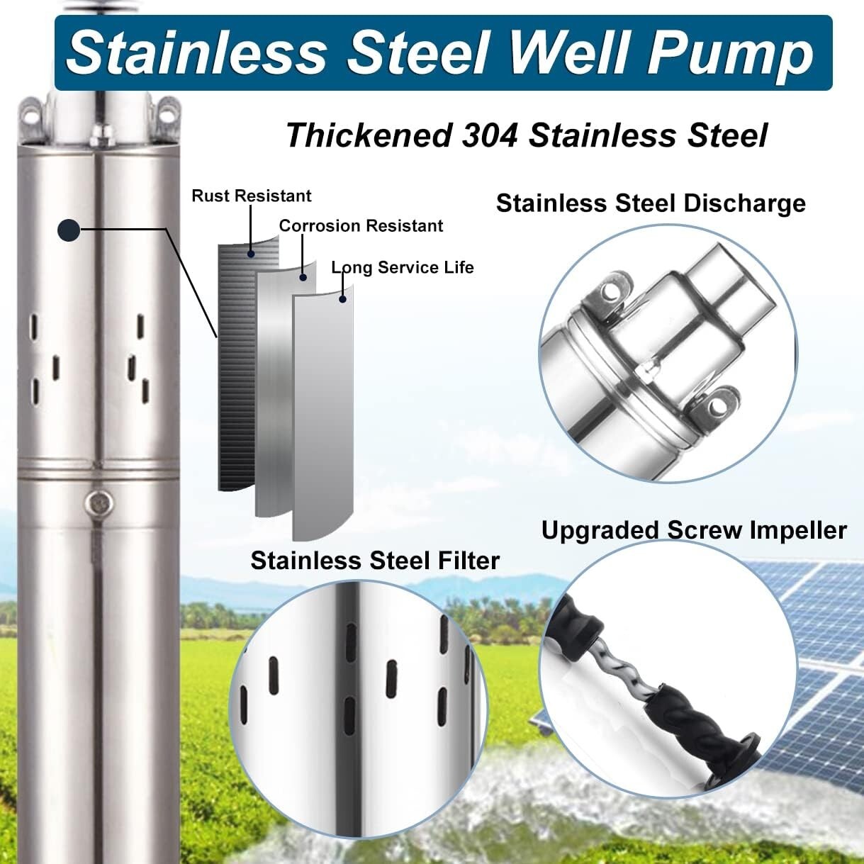 3″ Solar Pump Submersible Pump Bore DC 48V 500W Deep Well Pump + MPPT Controller