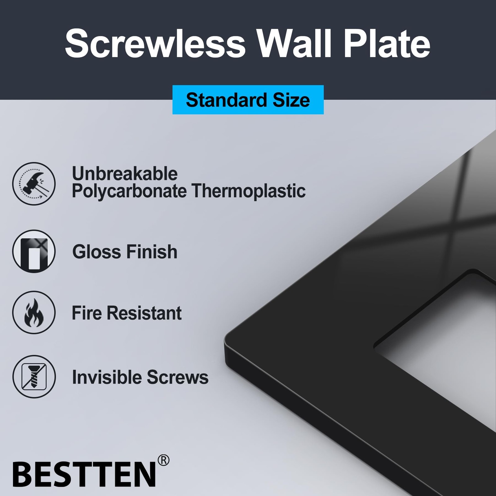 5 Pack 2-Gang Black Screwless Wall Plate, Decor Outlet Cover, Decorative Swit…