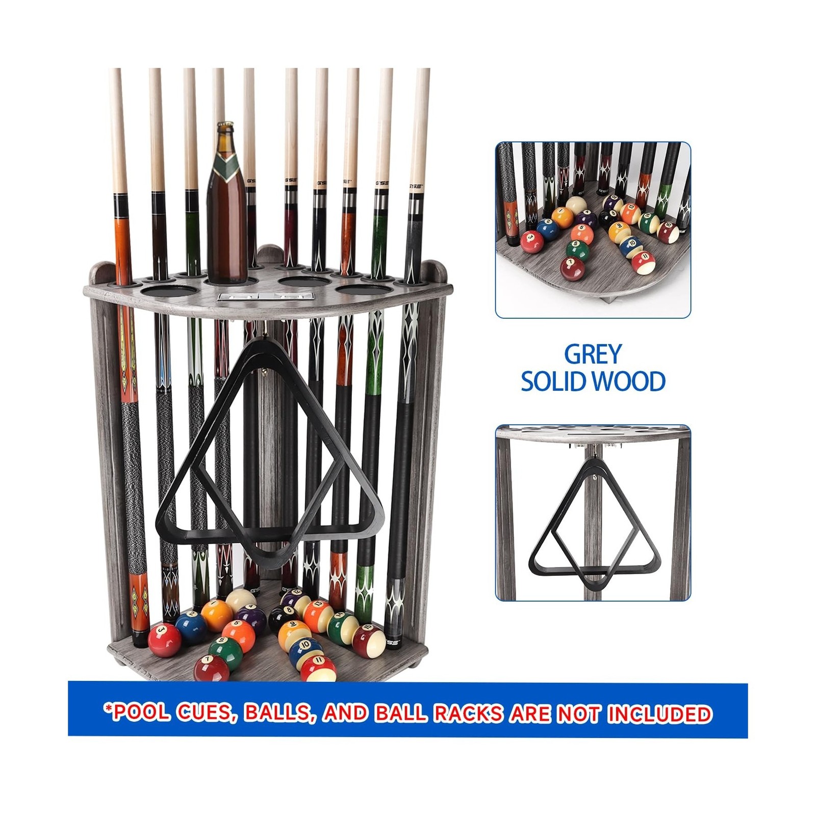 10 Cue Corner-Style Floor Stand Billiard Pool Cue Racks Scratch Resistant Wood