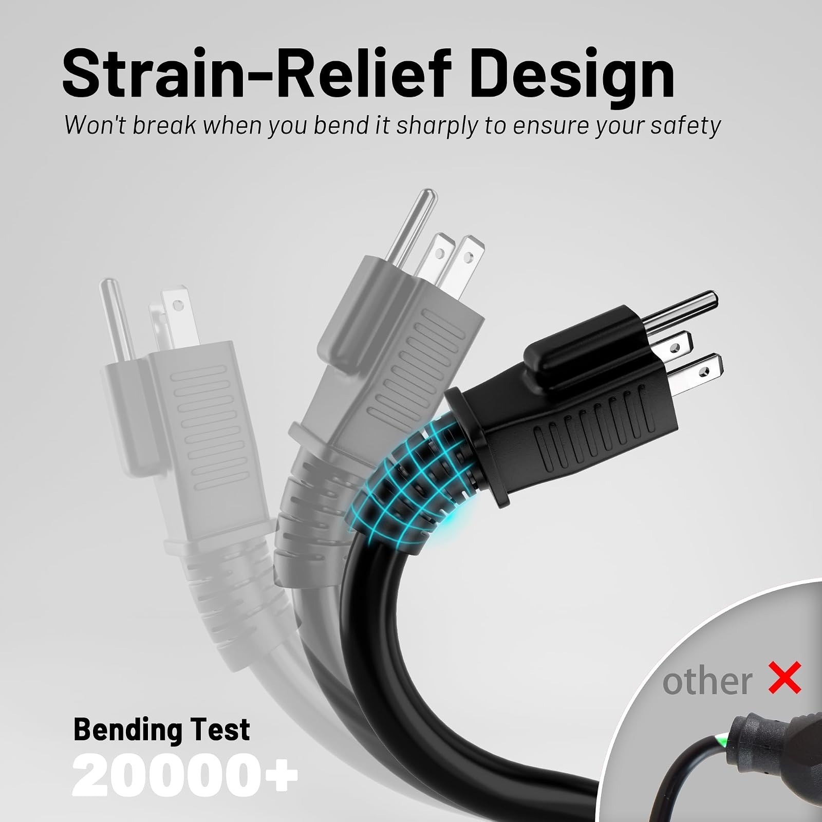 Vockjour 10 Ft Waterproof Extension Cord 16/3 Heavy Duty Black