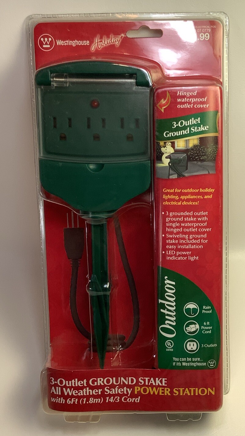 New Westinghouse 6 Foot / 3 Outlet Ground Stake All Weather Safety Power Station
