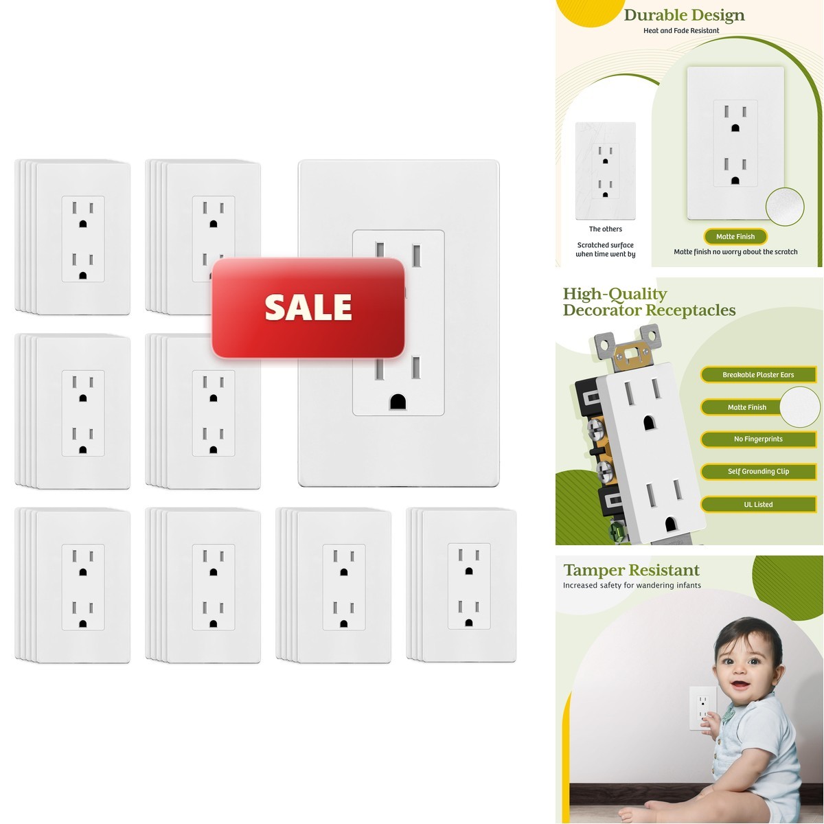 TG Matte White Decorator Receptacle Screwless Wall Plate 15A 125V RT-D215-MW 40