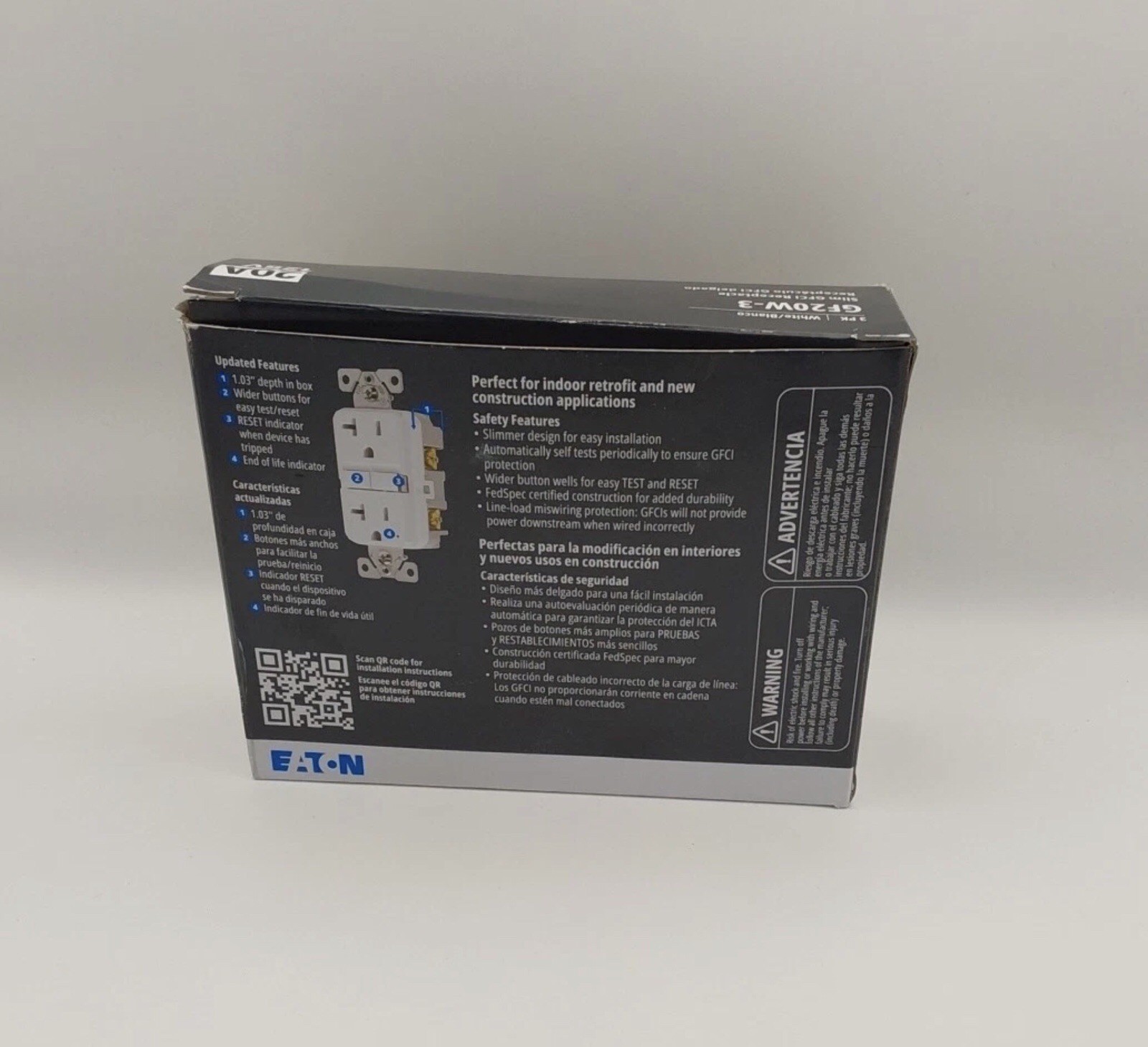 Eaton GF20W-3 PACK White Slim GFCI Outlet Receptacle 20A 125V New G1***