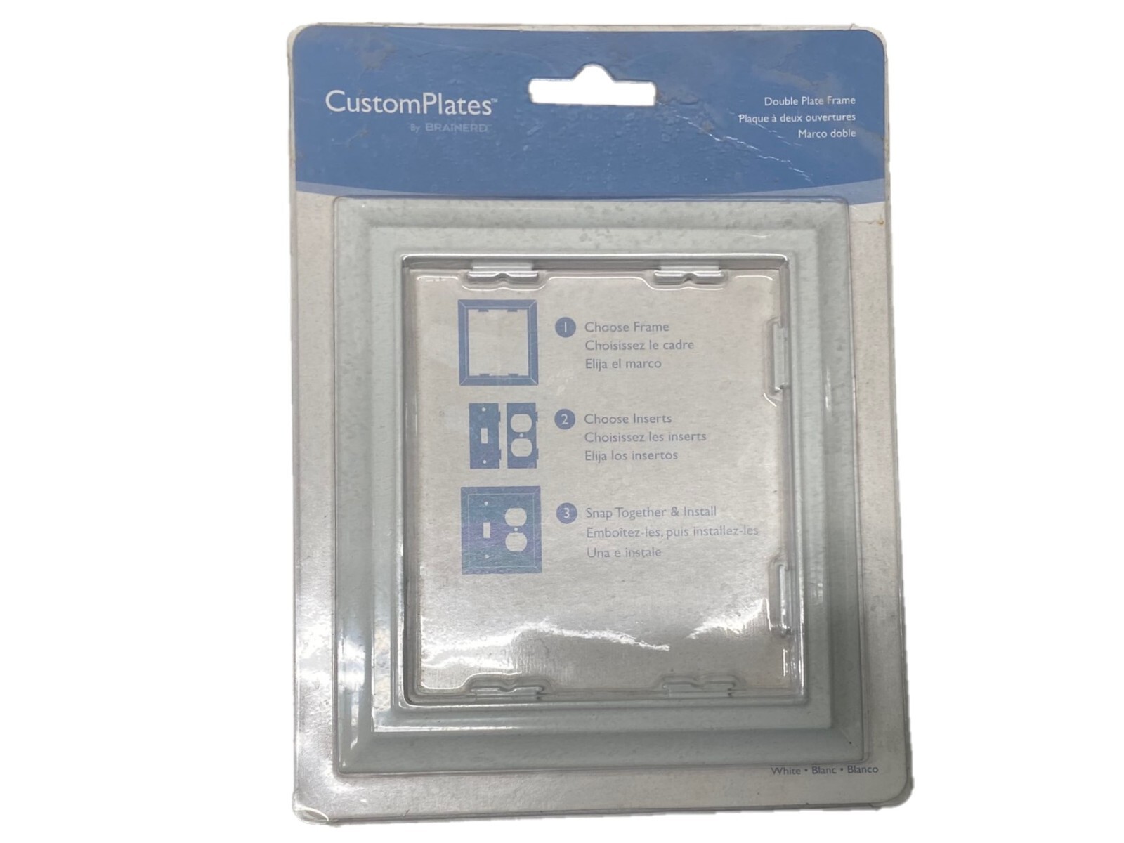 WALL PLATES (5 Complete SETS) White (5 Double Frame Plates and 10 Inserts Total)