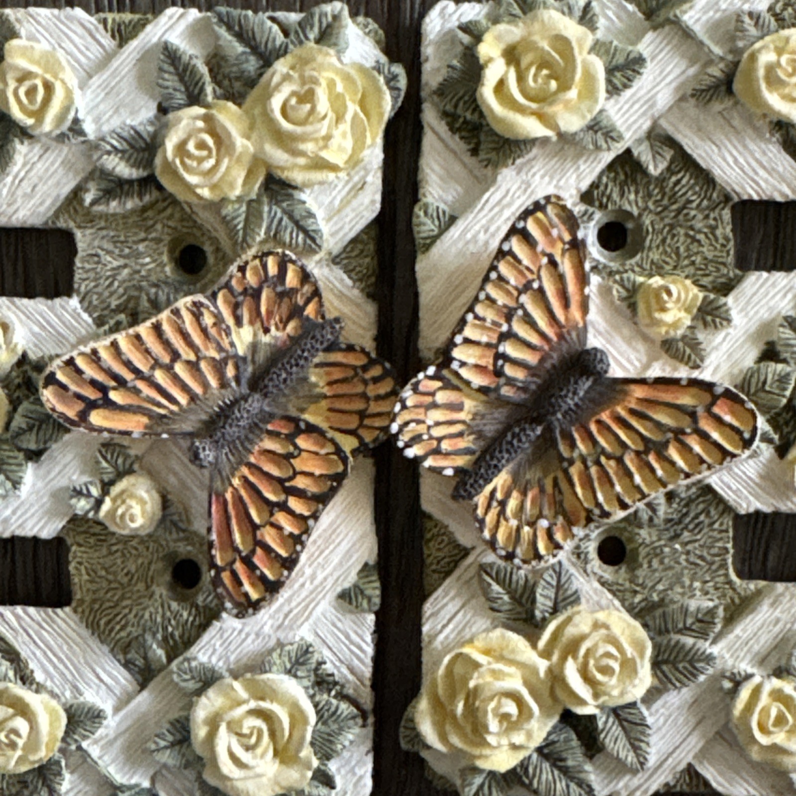 Double Light Switch Plate Butterfly 3D Lattice Roses Floral Set Of 2 Resin