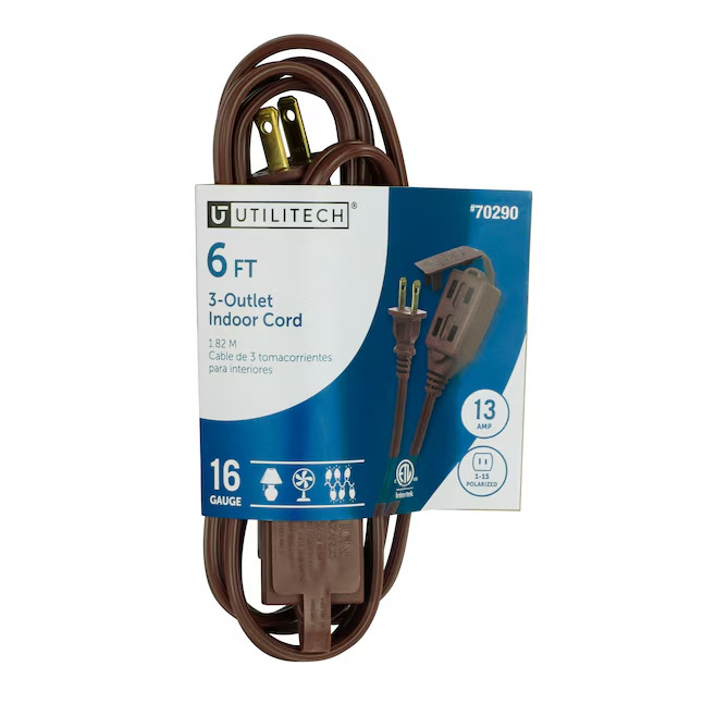Utilitech 6-ft 16 / 2 Light Duty 2 Prong Brown Indoor Extension Power Cord