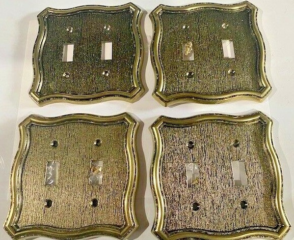 4 Beautiful Gold Metal double outlet light switch plate covers vintage antique w