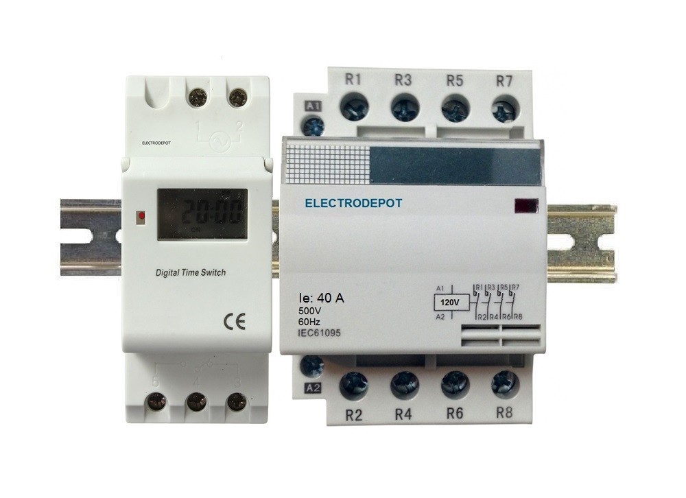 4 Pole Timer 120V, DIN, Motor 32A, Lighting, Heater 50A 3Phase SW Time Contactor