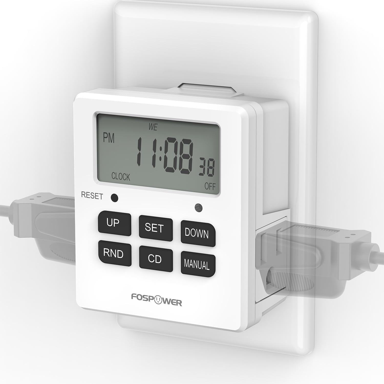 7 Day Digital LCD Electric Programmable Dual Outlet Plug In Clock Timer Switch