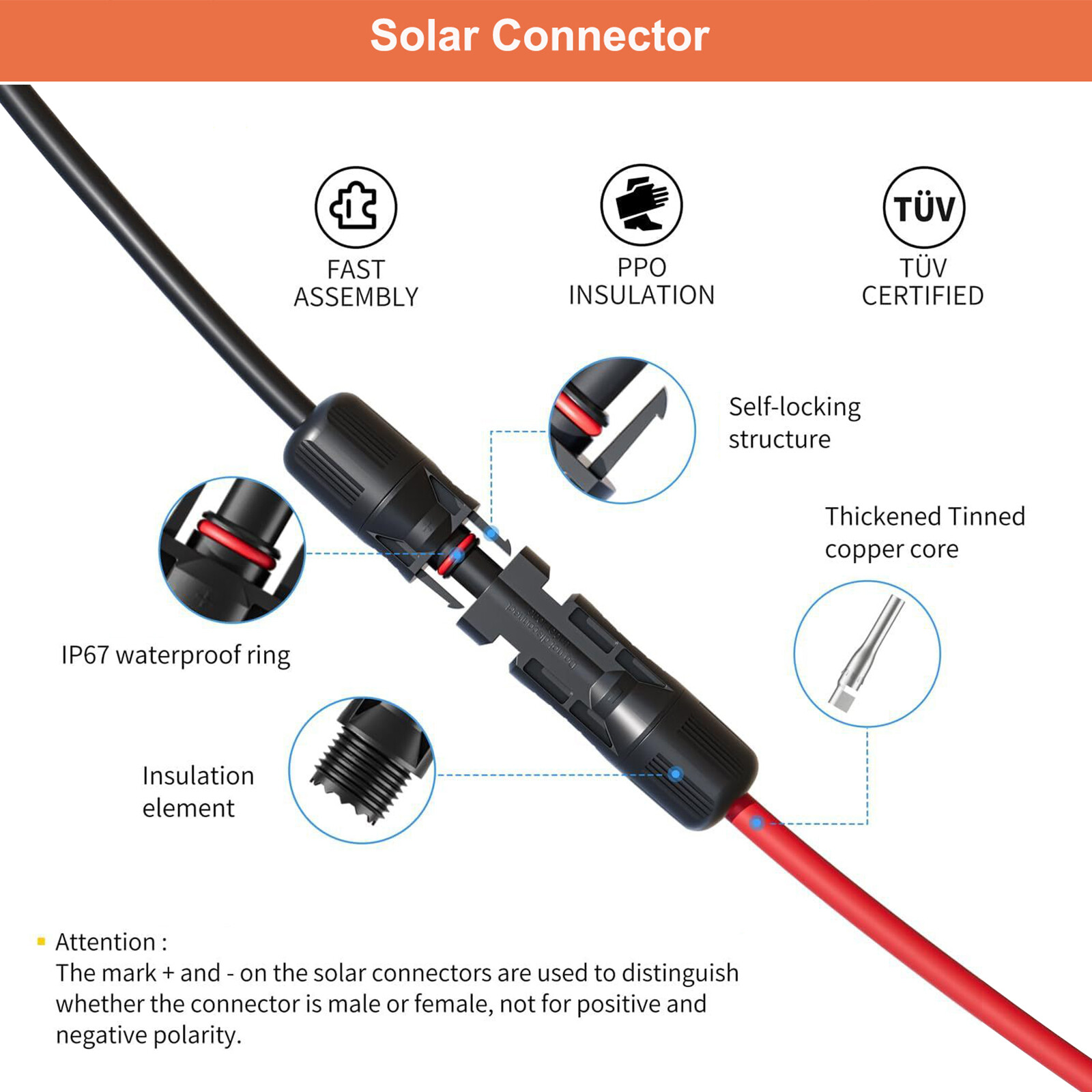 10 AWG Solar Panel Extension Cable 6mm² Solar Wire with Female & Male Connectors