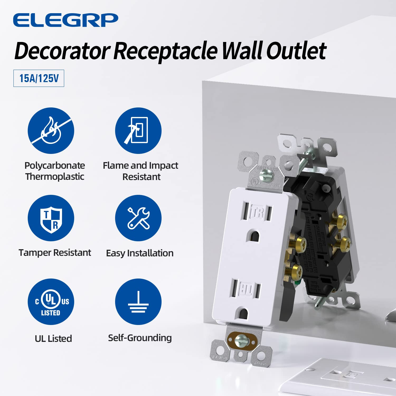15 Amp Tamper Resistant White Electrical Wall Outlet, 125V, UL Listed, 20 Pack