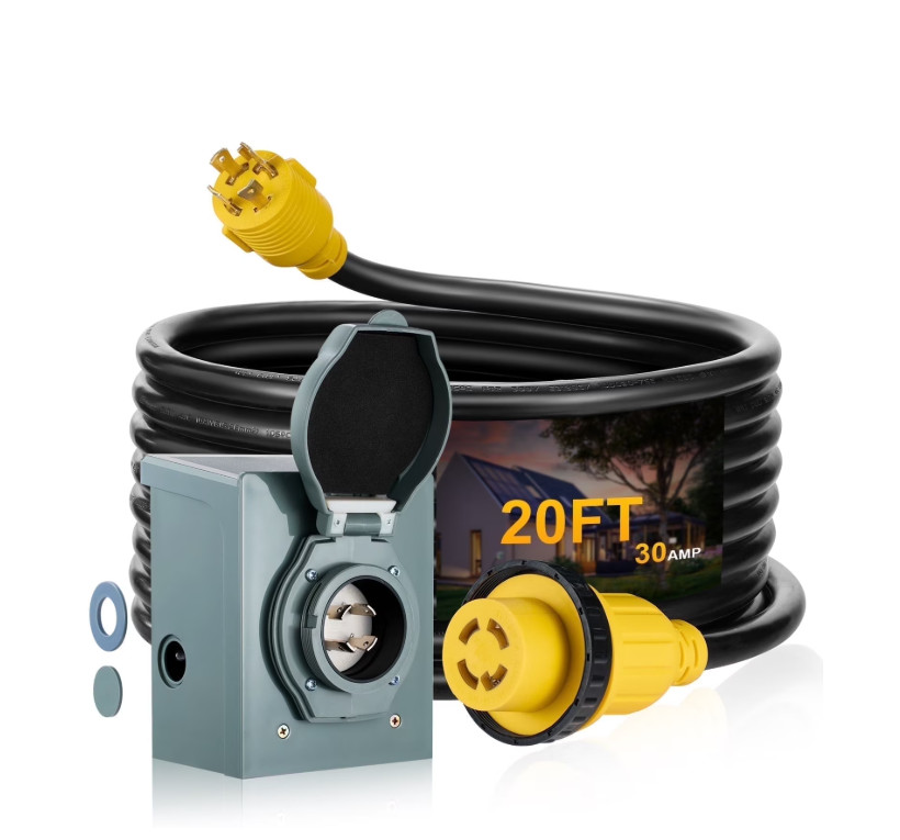 30 Amp 20FT RV Extension Cord with Inlet Box L14-30P to L14-30R Heavy Duty
