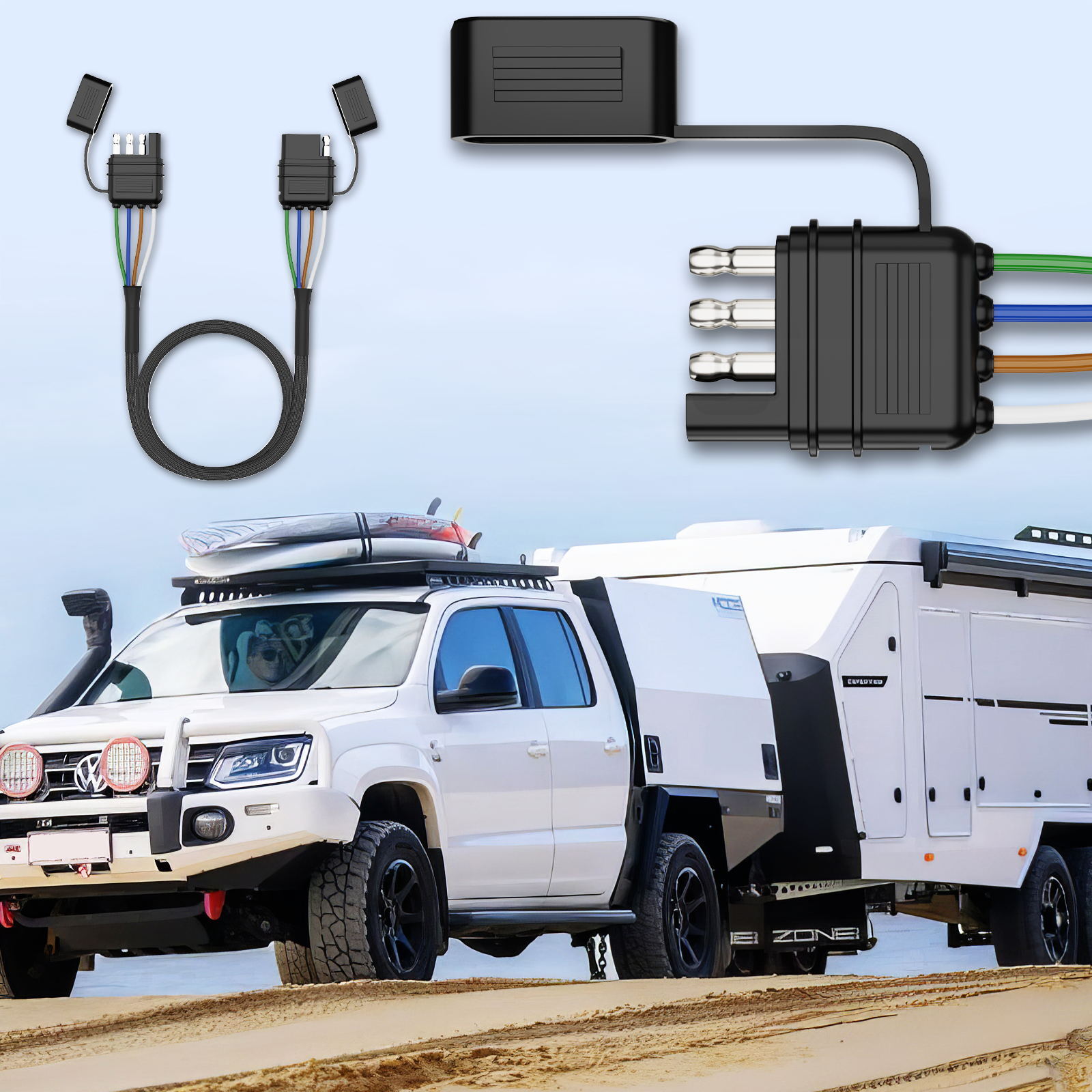 MICTUNING 4 Pin Flat Trailer Extension Cable 12inch 4 Way Connector Trailer-Side